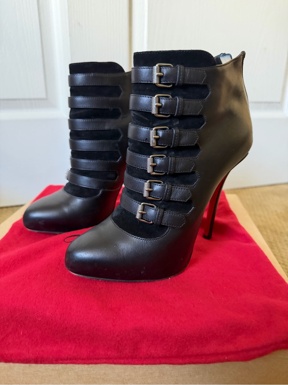 Christian Louboutin Black Strappy Buckle High-Heel Booties - Women